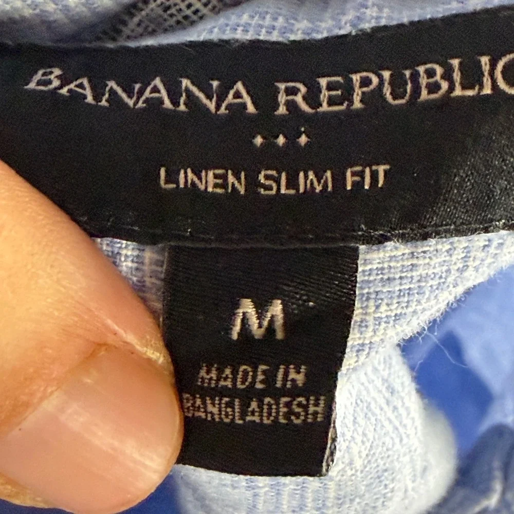Banana Republic Linen/Cotton Button Up Shirt Mens M Blue Slim Fit Short Sleeve